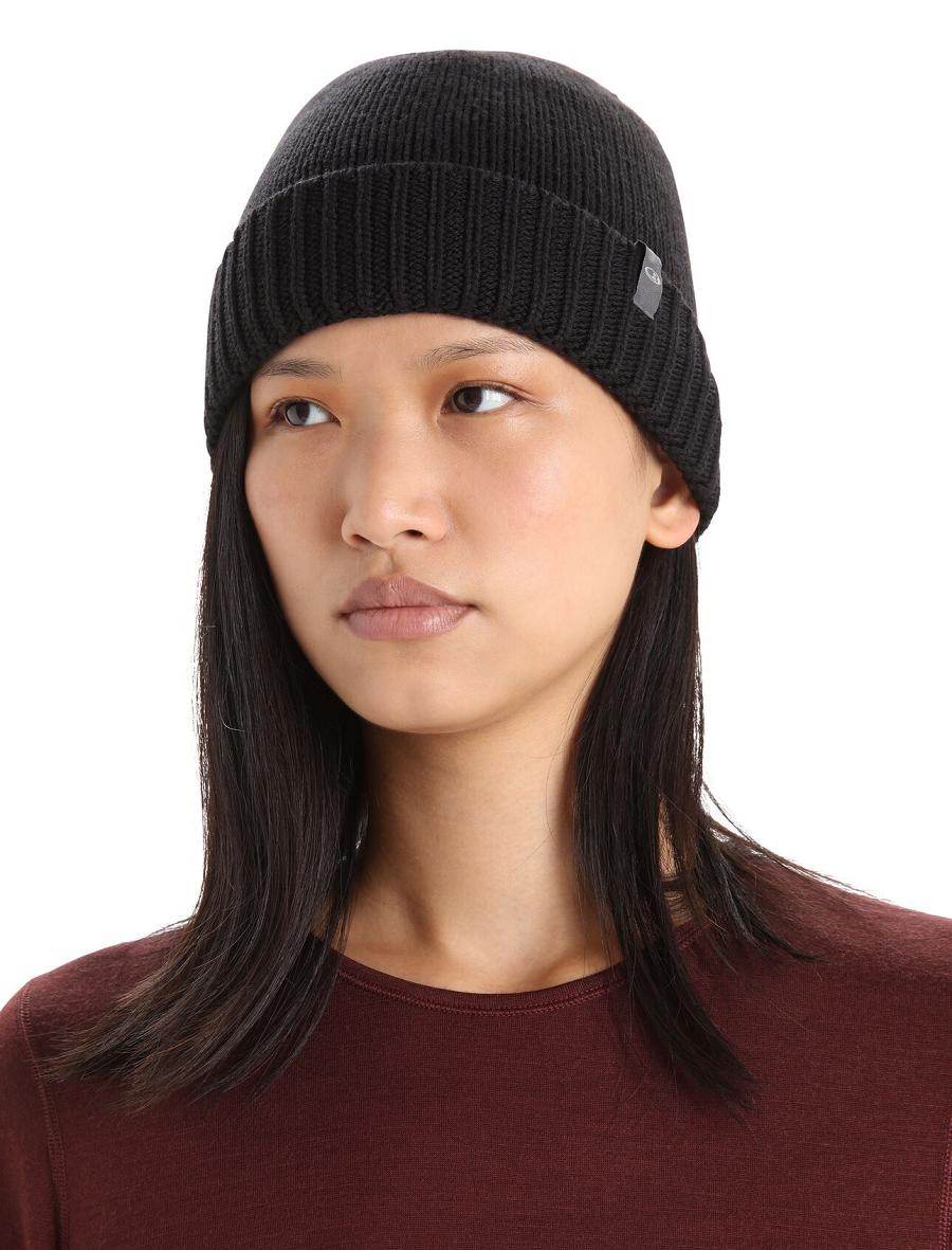 Icebreaker Unisex Merino Vela Cuff Beanie Női Kalap Fekete | HU 1475VRWD